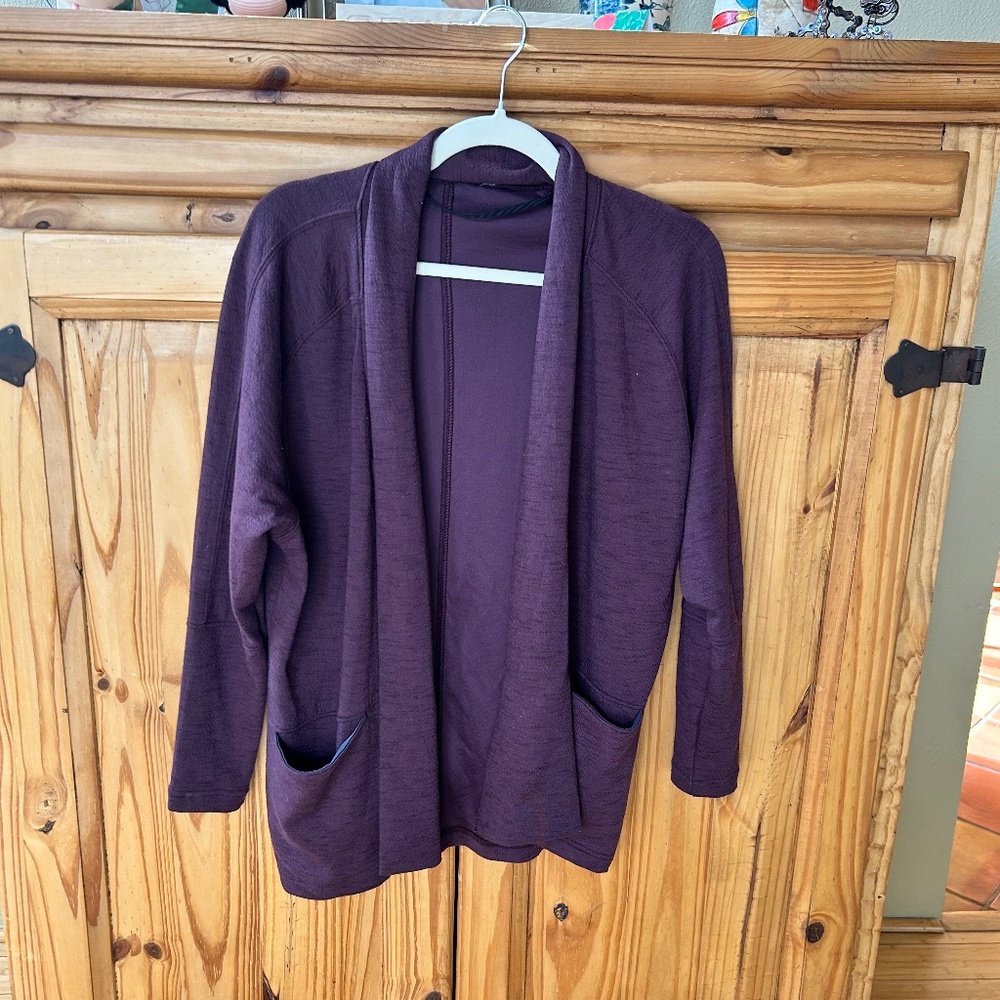 Prana Cardigan Plum Pockets Open Front Relaxed Fit Womens XS